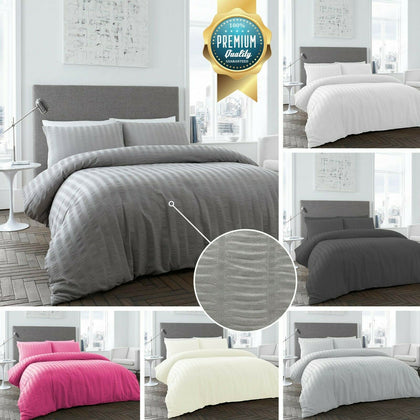 Luxury Seersucker Striped Duvet Quilt Cover & Pillowcase/s Bedding Bed Linen Set