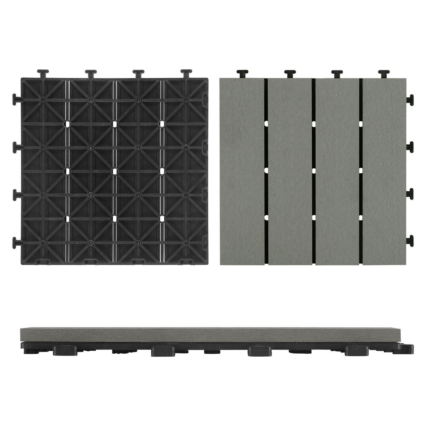11x WPC Decking Tiles Garden Patio Balcony Interlocking Composite Decking Floor