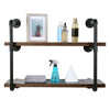 2 Tiers Industrial Iron Pipe Shelf Retro Wall Mounted Shelving With Wood Board