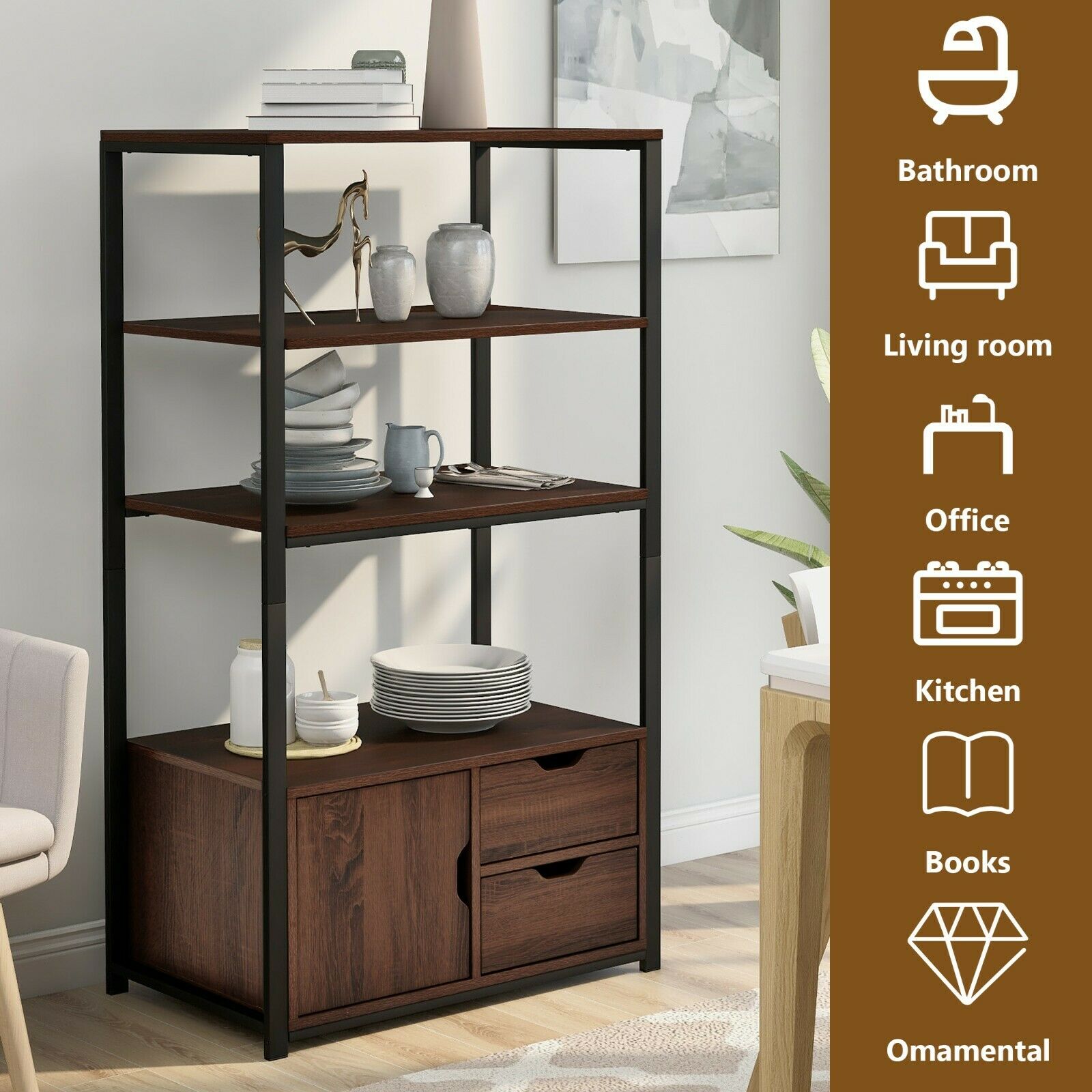 4-Tier Bathroom Floor Cabinet tall cabinets Storage Bookcase Cabinet Storage Cup