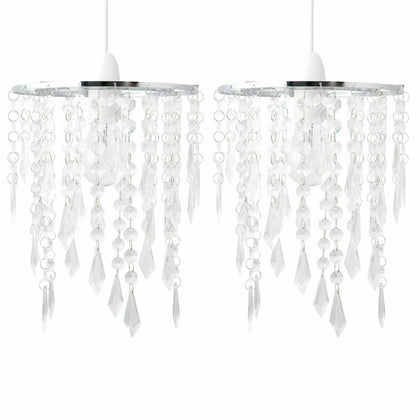 Set of 2 Clear Acrylic Crystal Jewelled Easy Fit Ceiling Light Shade Pendants