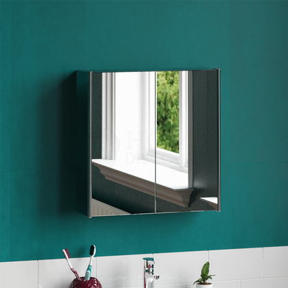 Tiano Double Door Stainless Steel Mirrored Wall Mounted Bathroom Cabinet