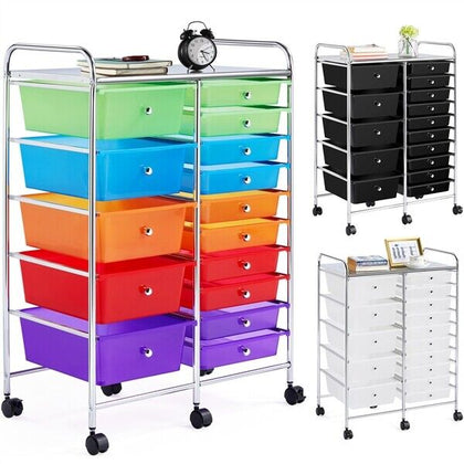 10/12/15/20-Drawer Plastic Storage Cart Home Office Salon White/Black/Multicolor