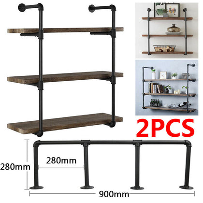 2Pcs 3 Tiers Industrial Floating Iron Pipe Shelf Retro DIY Wall Mounted Bracket