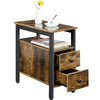 2 Drawers Side Table Bedside End Table Vintage Nightstand with Metal Leg Brown