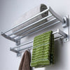 Wall Mounted Towel Rail Foldable Bathroom Towel Holder Shelf Storage Rack Hooks