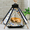 Portable Pet Canvas Teepee Tent Dog Puppy Cat Bed House Cushion Ins w Name Board