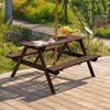 Wooden Garden Table Benches Set Beer Table with Parasol Hole Outdoor Furniture