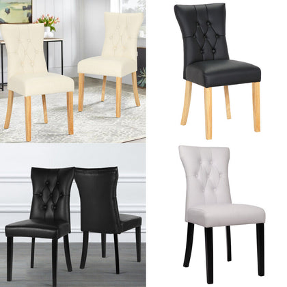 Set of 2 PU Leather Armless Accent Chair with Wooden Legs Side Chair Dining Room