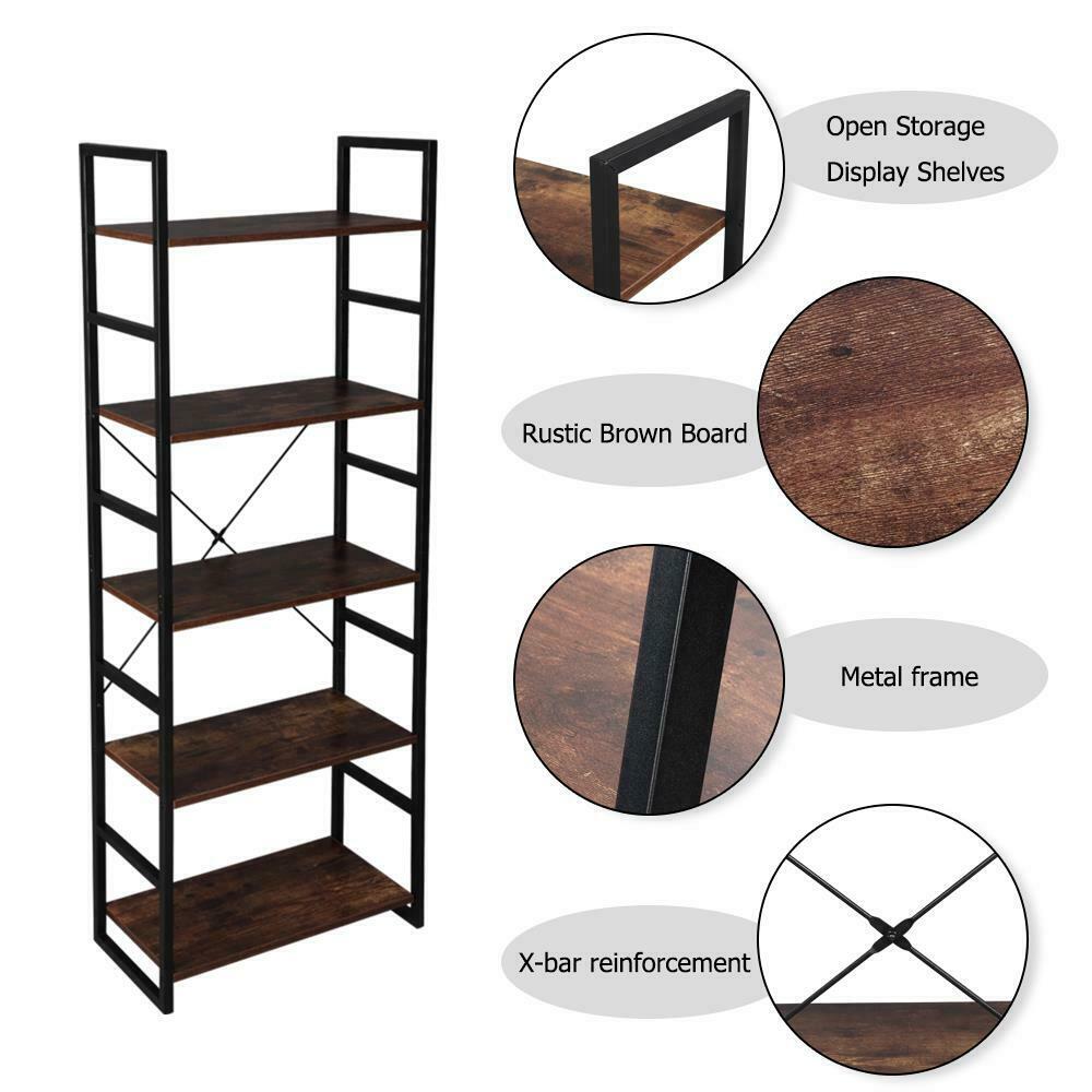 5-Tier Metal Ladder Shelf Bookshelf Storage Rack Plants Display Shelving Unit UK