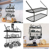 Kitchen Iron Shelf Utensil Hanging Pot Rack Saucepan Pan Organiser+10Hanger Hook