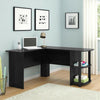 Black Corner L-shaped Computer Desk Shelves Laptop PC Table Wooden Home Office