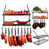 Kitchen Iron Shelves Pot Rack Saucepan Pan Storage Shelf Wall Mounted w/10 Hooks