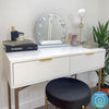 Dressing Table White Gloss with 2 Ribbed Drawers Gold Handles Legs Art Deco Styl