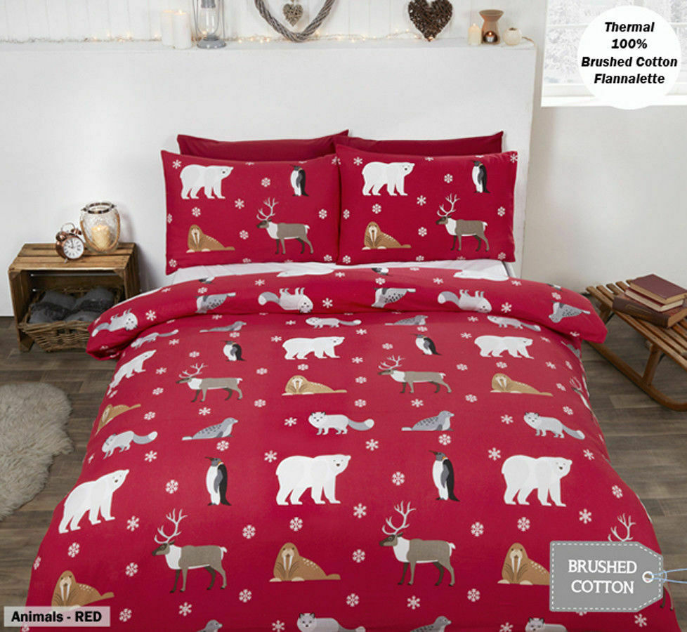 THERMAL 100% BRUSHED COTTON FLANNELETTE QUILT DUVET COVER BED SET COSY WARM SOFT