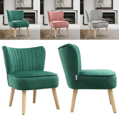 Armchair Cocktail Oyster Wing Back Tub Chair Wooden Sofa Fireside Velvet Lounge