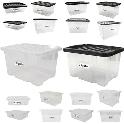 Quality Plastic Storage Boxes Clear Box With Lids Home Office Stackable UK Made