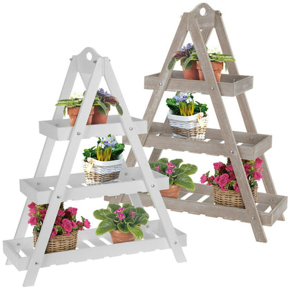 3-Tier Triangular Wooden Plant Ladder Stand Rustic Garden Flower Display Shelf