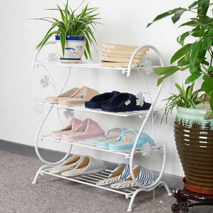 4 Tier Iron Shoe Rack Living Room Hallway Footwear Storage Shelf Organiser Unit