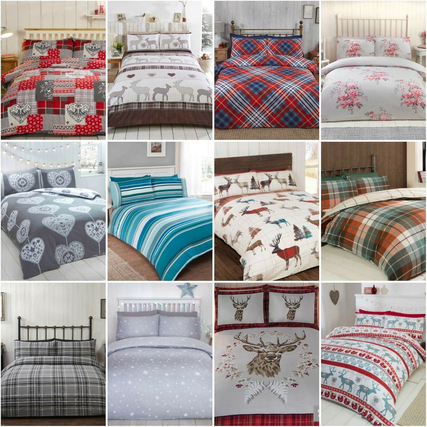 THERMAL 100% BRUSHED COTTON FLANNELETTE QUILT DUVET COVER BED SET COSY WARM SOFT