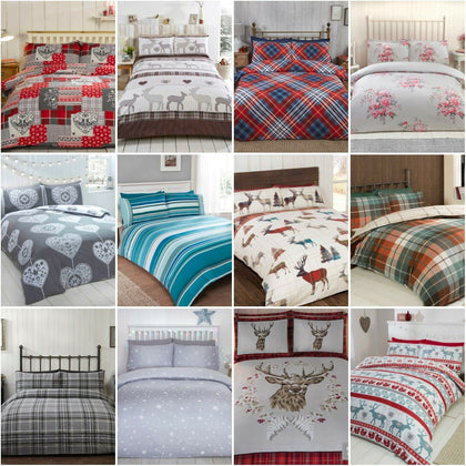 THERMAL 100% BRUSHED COTTON FLANNELETTE QUILT DUVET COVER BED SET COSY WARM SOFT