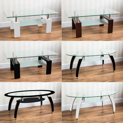 Coffee Table Modern Rectangle Oval Glass & Chrome Lower Shelf Living Room