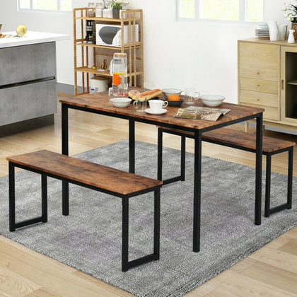 3-Piece Dining Table and Bench Set 4-Person Space-Saving Dinette for Kitchen UK