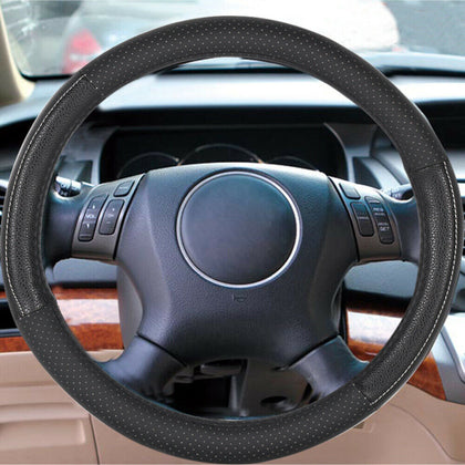 Car Steering Wheel Cover Protector Glove Universal Black Pu Perforated Leather