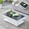 Coffee Table End Table with 2 Storage Drawers Glass Top Livingroom Black White