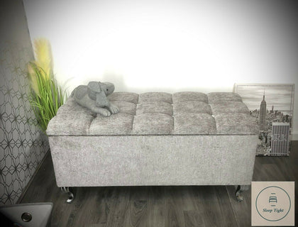 Luxury Storage Box | Ottoman Box Cube Lid with Chrome Legs - Chenille Fabric