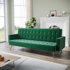 Green 3 Seater Sofa Bed Luxury Velvet Nonwoven New Foam Contrast Gold Metal Legs