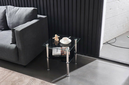 Small 2 Tier Clear Gloss Finish Side Table with Shelf Bedroom Coffee End TableUK