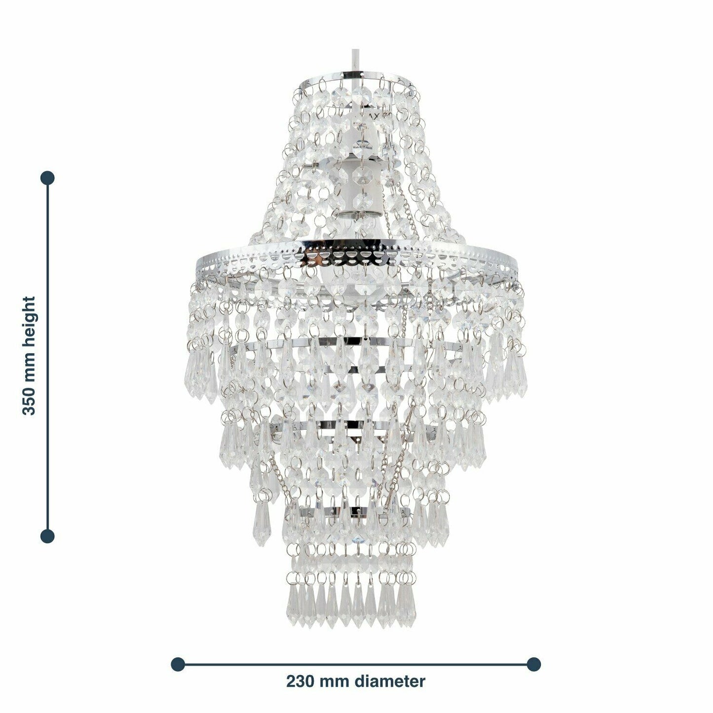 Set of 2 Chrome Chandelier Style Acrylic Crystal Easy Fit Ceiling Light Shades
