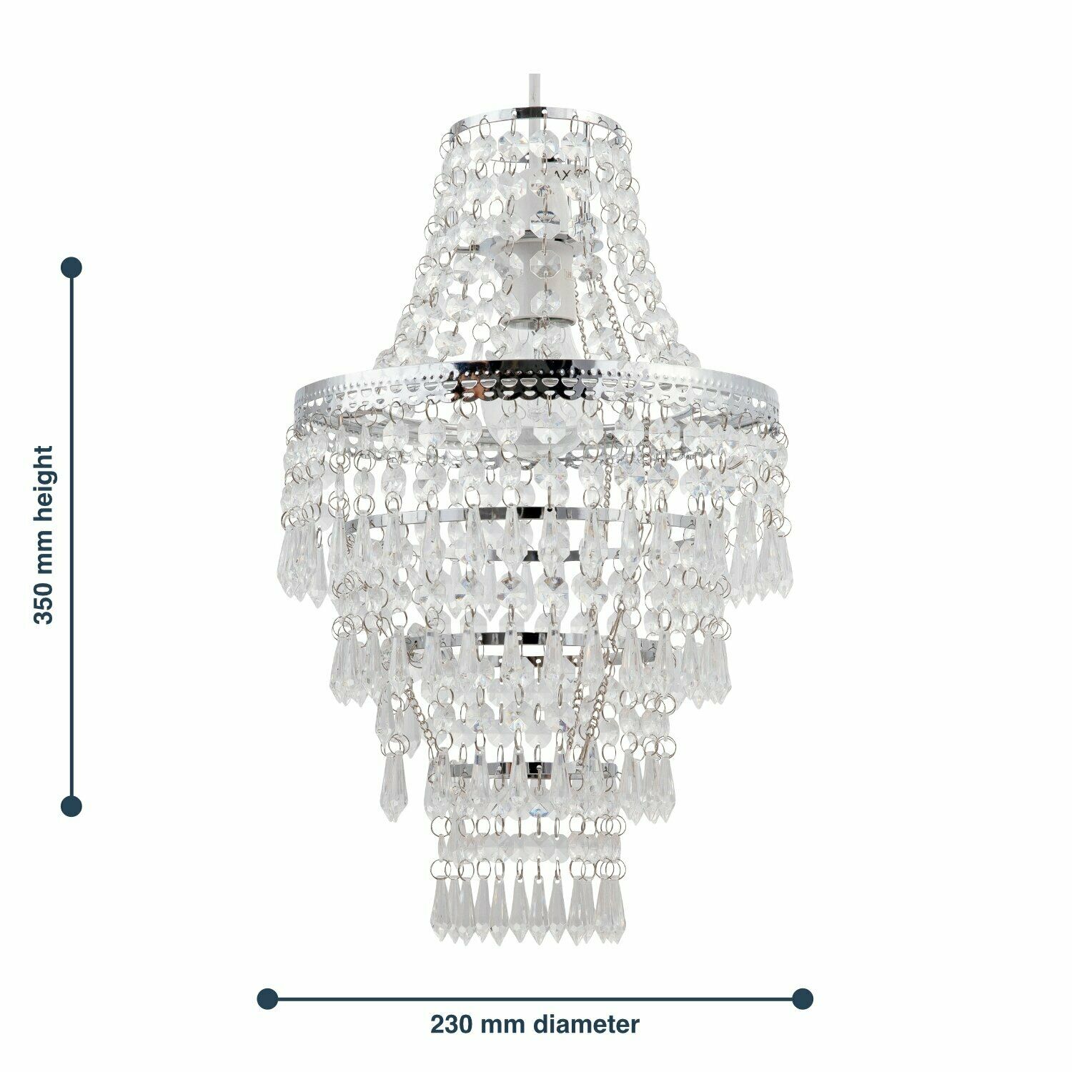 Set of 2 Chrome Chandelier Style Acrylic Crystal Easy Fit Ceiling Light Shades