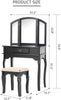 Mirrored Dressing Table Cushioned Stool Make Up Vanity Set Tri-folding Mirror