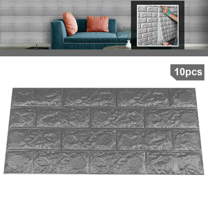 10PCS 3D Brick Wall Sticker Self-adhesive Water Resistant Panel Wallpaper Grey