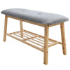 2 Tier Wooden Shoe Rack Storage Bench Bed End Stool Velvet Fabric Padded Seat