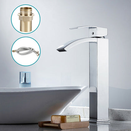 Basin Mixer Taps Tall Waterfall Bathroom Sink Tap Brass Faucets Chrome Polished
