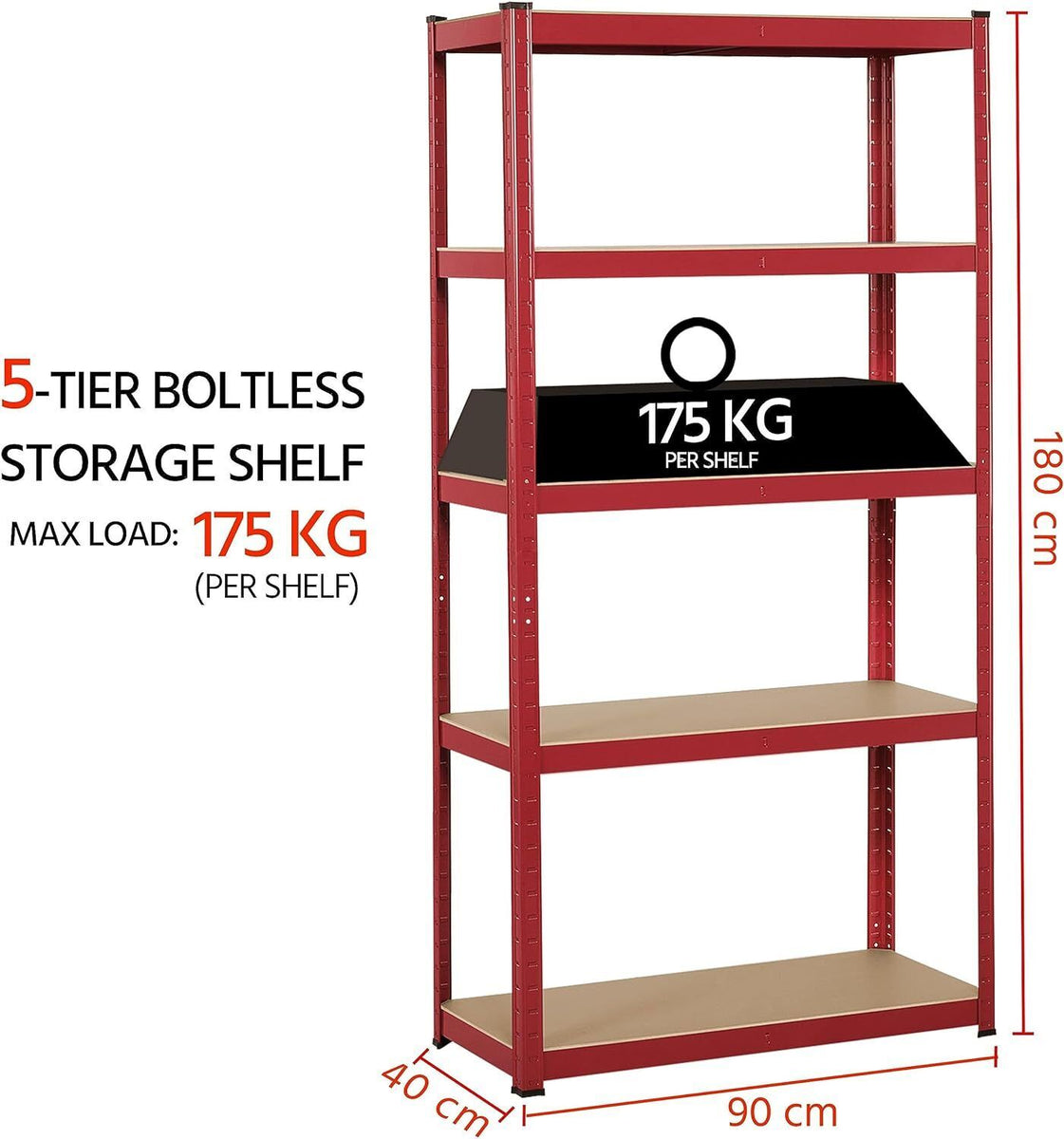 5Tier Red Garage Shelves Shelving Unit Racking Boltless Heavy Duty Sto ...