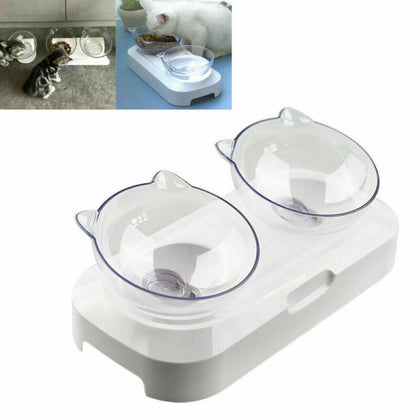 Double Bowls Raised Stand For Cat Dog Pet Puppy Non-Slip Splash Feeder Food Bowl