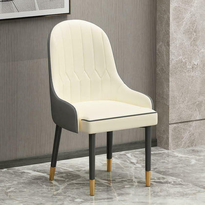Set of Two Luxury White Dining Chairs with Black Gold legs and Faux Leather Seat