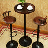 2 x Vintage Bar Stools Round Leather Seat Swivel High Leg Lifting Elegant Backed
