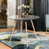 Modern Round Tempered Glass Kitchen Table with Solid Wood Leg & Metal Frame 80cm