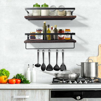 2 Tiers Rustic Wall Floating Shelf kitchen bathroom Wooden Storage Shelving Unit
