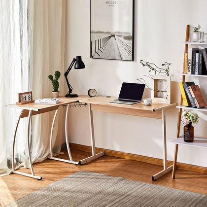 Corner Desk Table L-Shaped Oak Gaming Computer Study Home Office PC Workstation