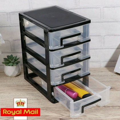 4 Tiers Plastic Storage Drawer Box Organizer Cabinet Office Home Desktop Tidy UK