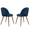 2x Blue Velvet Upholstered Dining Chair With Walnut Legs