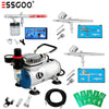ESSGOO Professional 3 Airbrush Kit With Air Compressor Dual-Action Hobby Spray