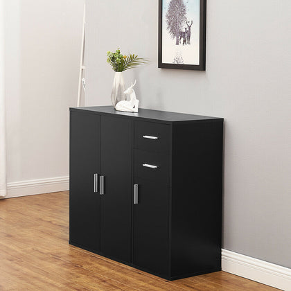 Modern Black Sideboard Cabinet Cupboard Unit Storage Furniture 2 Drawer & 3 Door