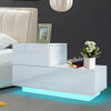 Nightstand Bedside Table Cabinet Chest High Gloss Front 2 Drawers RGB LED Light